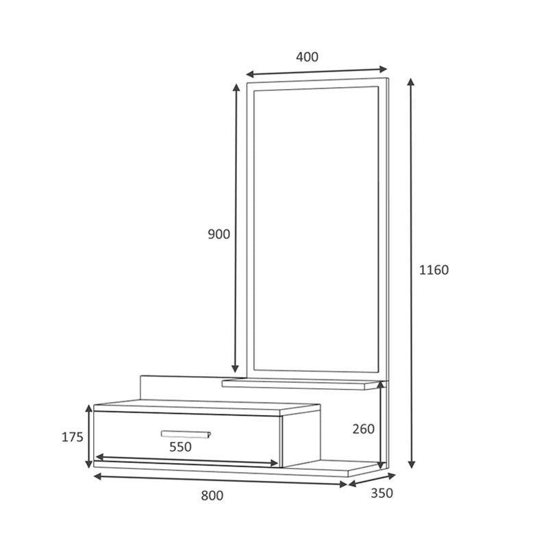 Pensile da ingresso con specchio e cassetto bianco rovere 80x35xh.116 cm