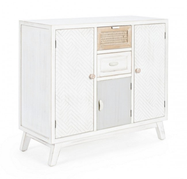 Credenza tre ante due cassetti in legno Bianco CLOTILDE 87x36x h80 cm