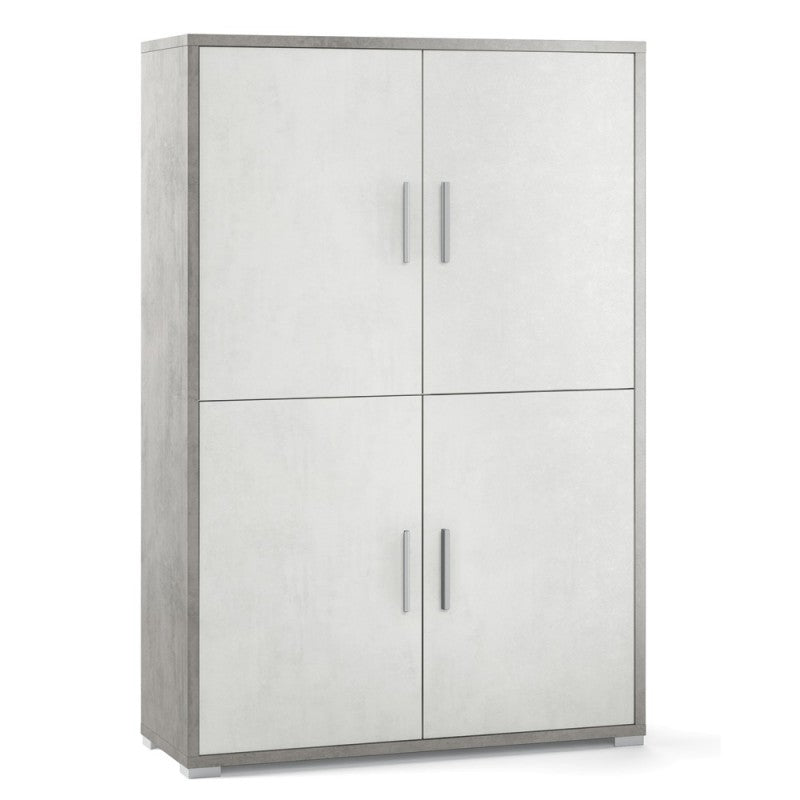 Four-door sideboard with four shelves in White Cement wood 108x41x h161 cm