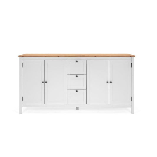 Mobile credenza 4 ante 3 cassetti bianco con top rovere 180x40xh.90 cm