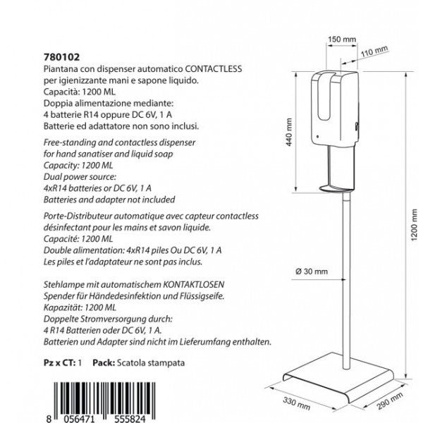 Dispenser Automatico Contactless 1,2 Litri con piantana