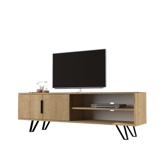 Mobile porta tv  rovere con particolari in ghisa 160x35xh.49 cm