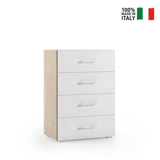 Mobile 4 Cassetti Guide In Metallo E Piano Con Vassoio Contenitore rovere con frontali bianco