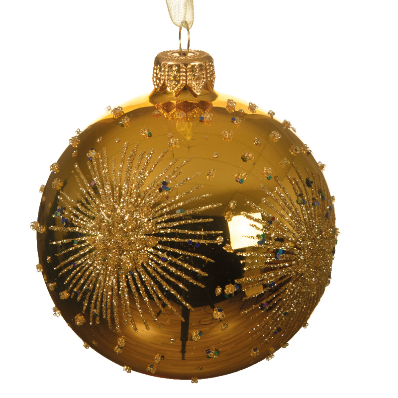 Pallina di natale oro con disegni in rilievo Ø8cm