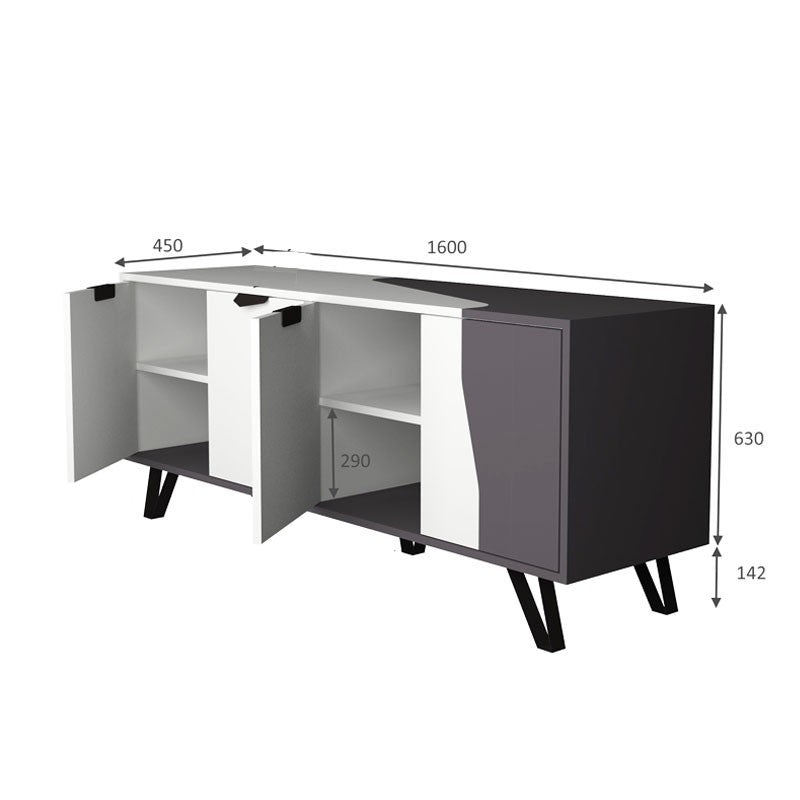 Mobile credenza 4 ante bianco grigio 160x45xh.77 cm