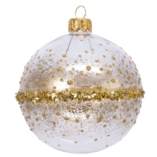 Pallina di natale trasparente con glitter oro Ø8 cm