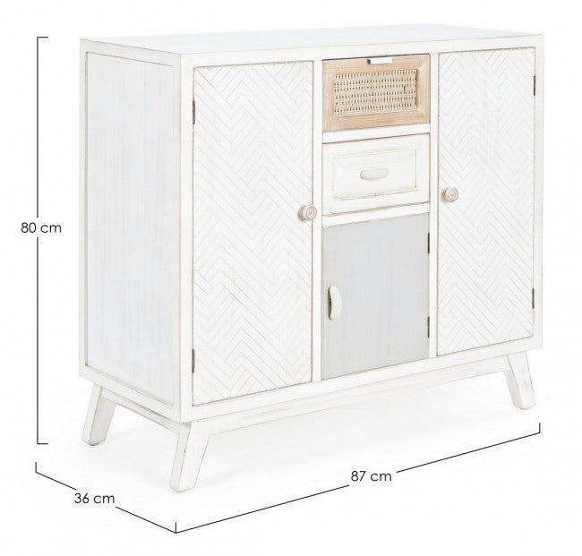 Credenza tre ante due cassetti in legno Bianco CLOTILDE 87x36x h80 cm