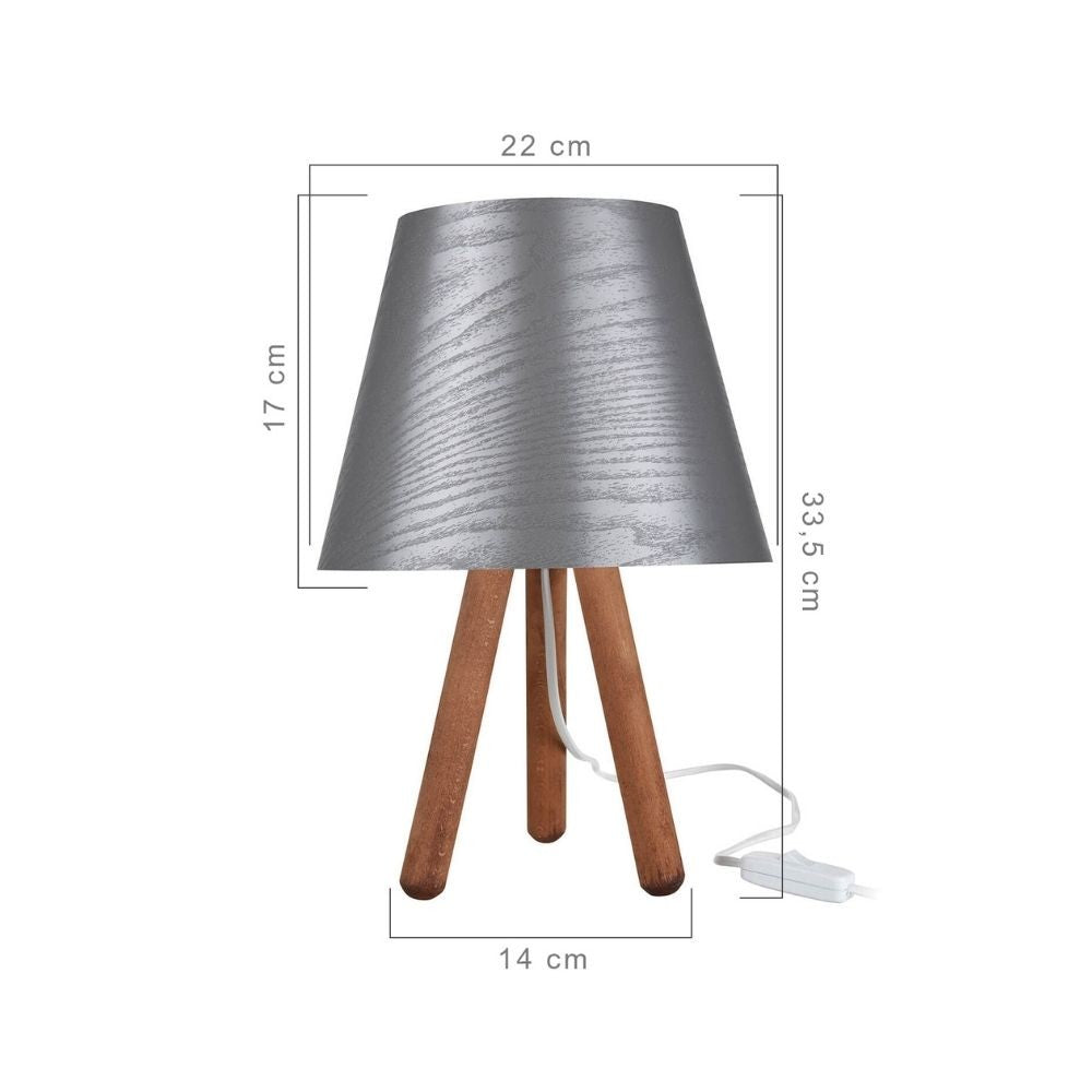 Lampada da tavolo Pino ASZ1453 treppiede legno e paralume grigio EFFEZ