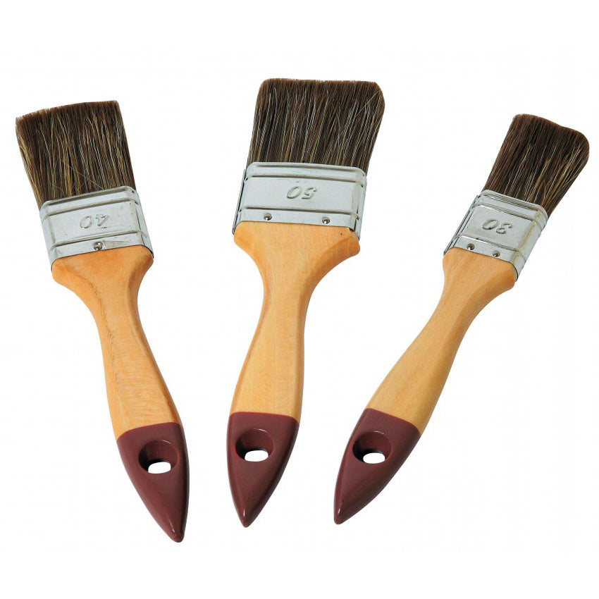 Set di 3 pennelli con manico in legno dal tono marrone elegante.