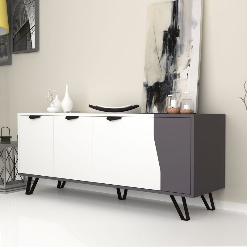 Mobile credenza 4 ante bianco grigio 160x45xh.77 cm