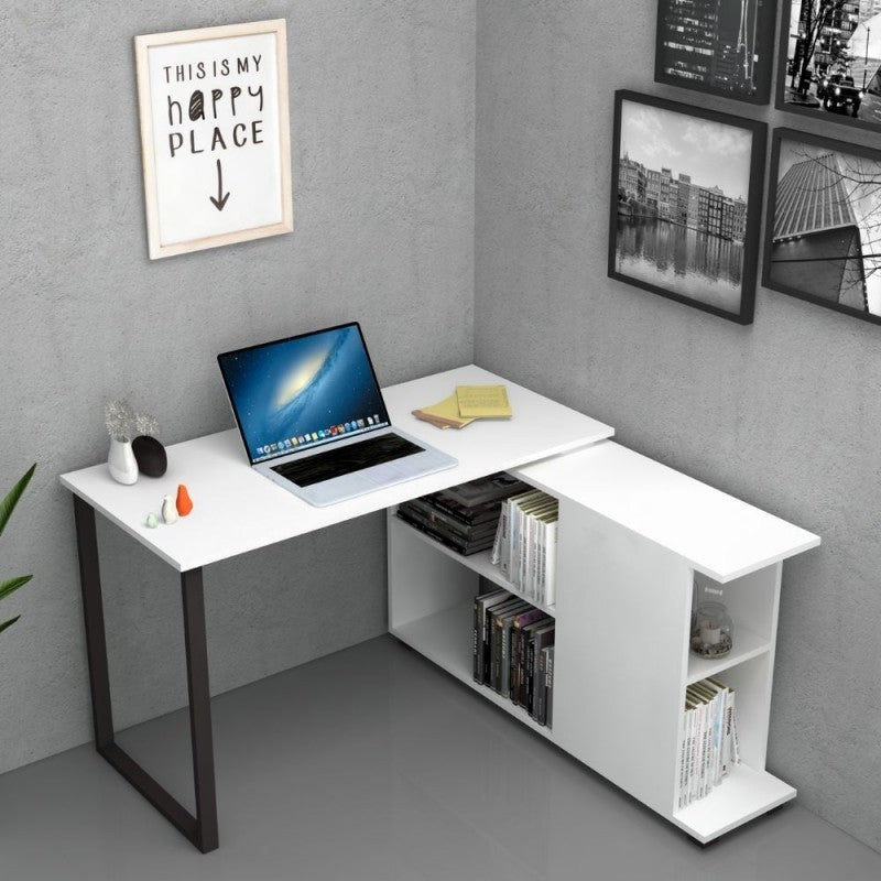 Scrivania con libreria reversibile Bianco OSLO 120x60x h74 cm